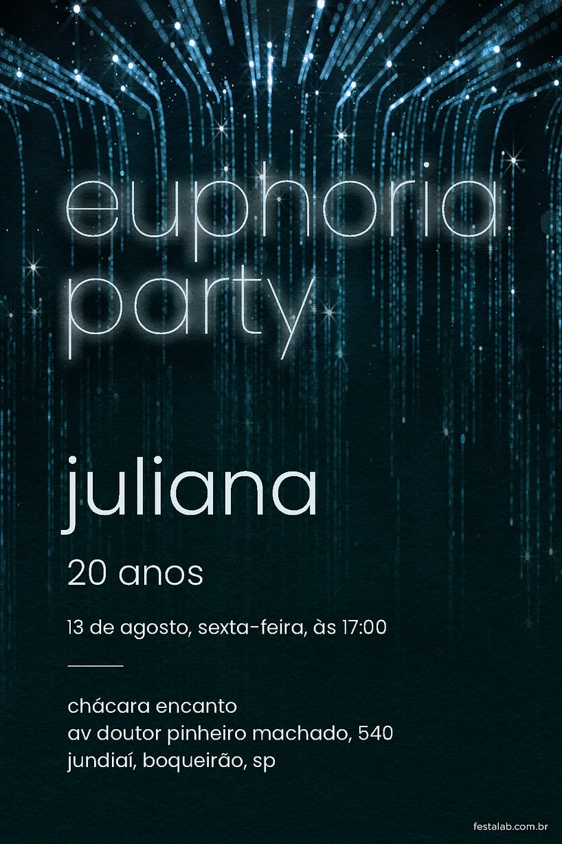 Convite de Aniversario Adulto - Euforia Noturna: Azul